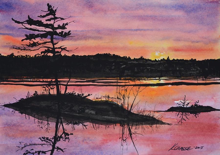 Sunrise on Merrymeeting Bay Maine Painting by Kellie Chasse