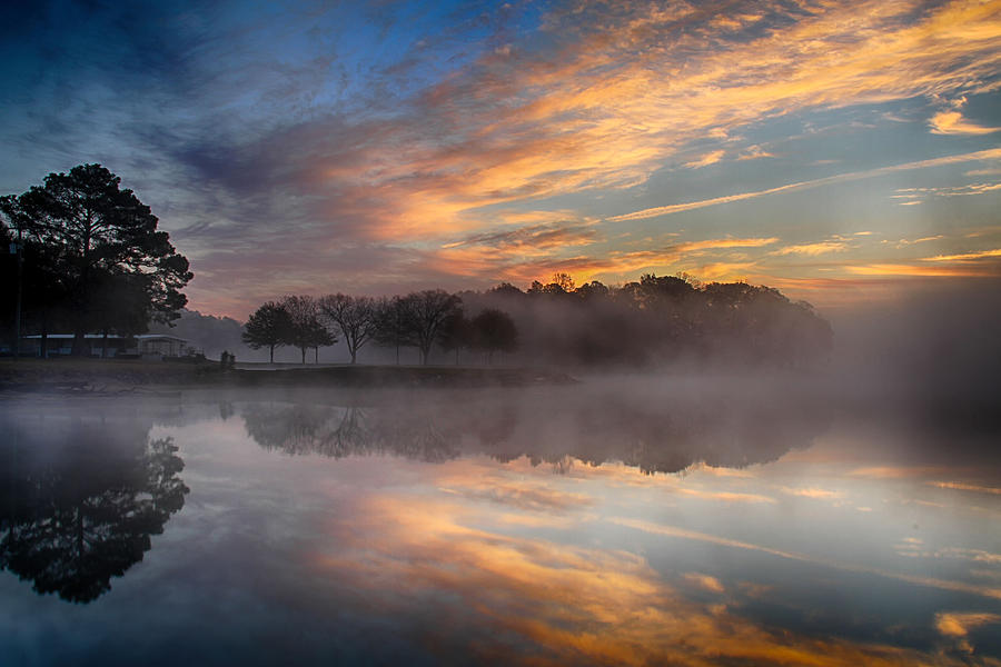 Sunrise on the Foggy Lake Photograph by Joe Myeress
