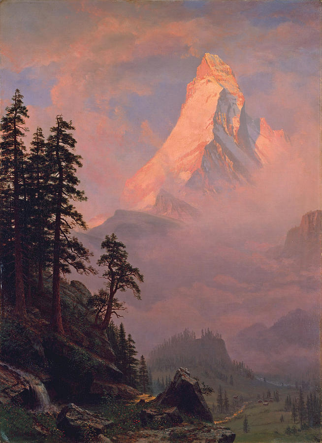 Albert Bierstadt  Painting - Sunrise on the Matterhorn by Albert Bierstadt