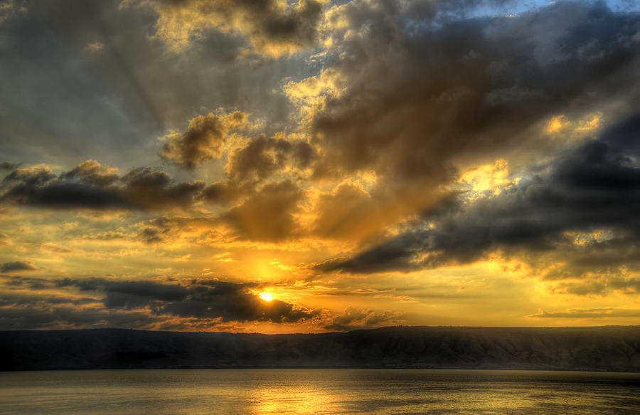 Sunset Photograph - Sunrise on the Sea of Galilee by Ken Smith