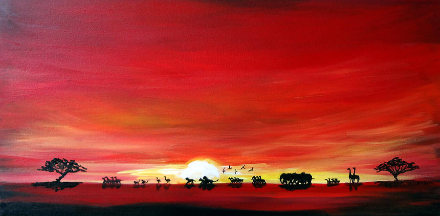 Sunrise on the Serengeti 2 Painting by Katy Hawk