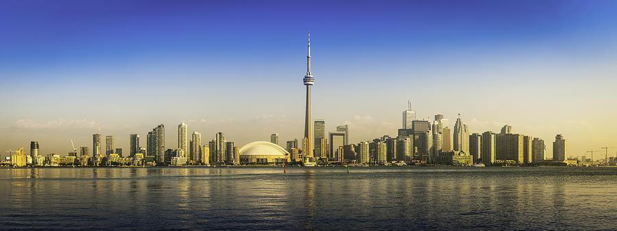 Sunrise on Toronto CN Tower downtown skyscraper waterfront panorama Canada Photograph by fotoVoyager