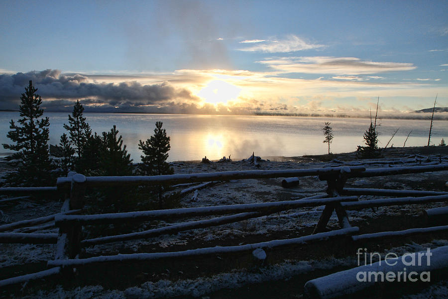 National Parks Photograph - Sunrise on Yellowstone lake by Edward R Wisell