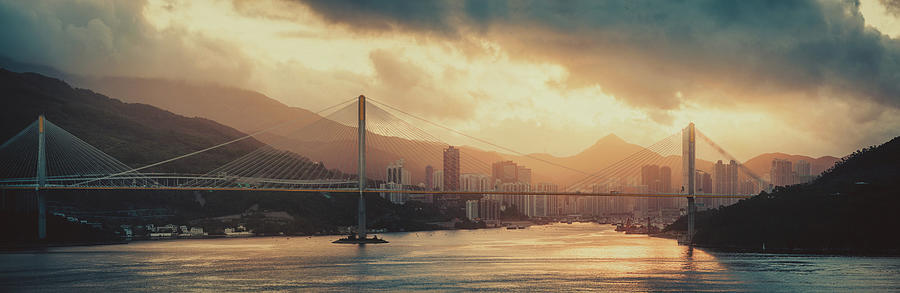 Sunrise Over City Skyline And Bridge Photograph by D3sign
