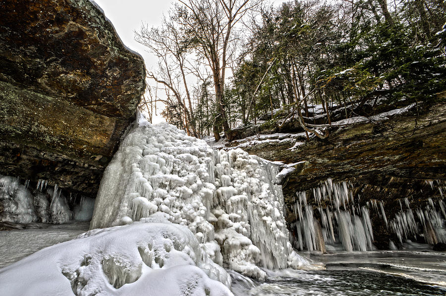 Waterfall Photograph - Sunrise Over Frozen Waterfalls by Jim Wilcox