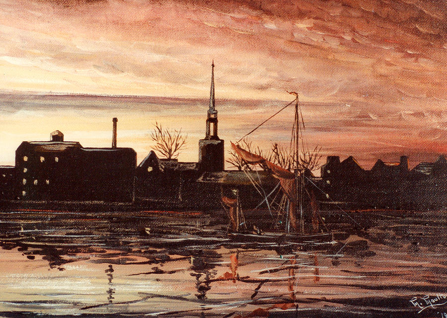 Sunrise over St Marys Church and Rotherhithe London Painting by Mackenzie Moulton