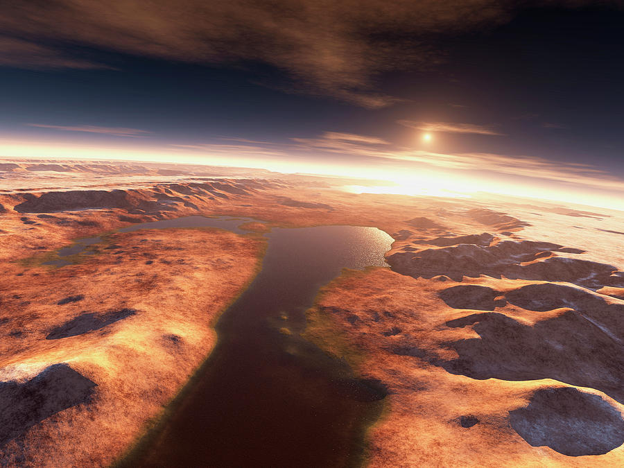 Sunrise Over Water On Mars Photograph by Kees Veenenbos/science Photo Library