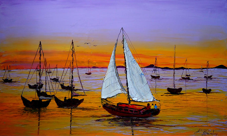 Sunrise Sails 3 Painting by James Dunbar