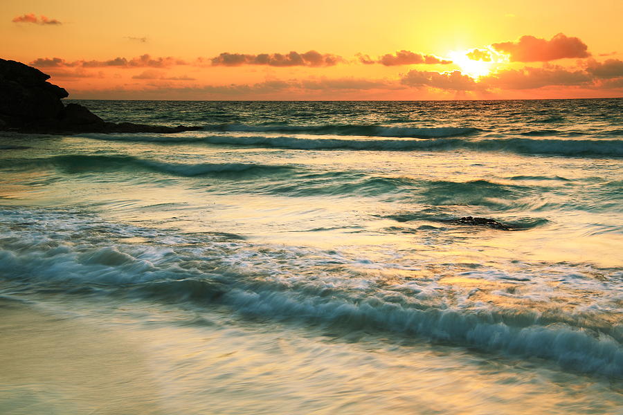 Sunrise Seascape Tulum Mexico Photograph by Roupen Baker