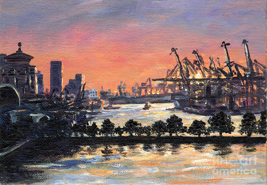 Sunrise Singapore City view Painting by Valerie Freeman