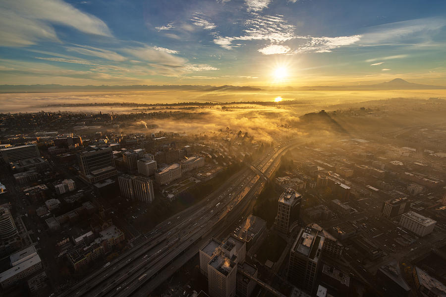 Sunrise Sunrays Seattle Photograph by Mike Reid