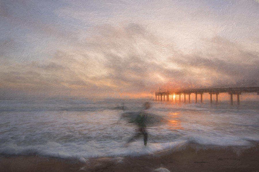 Sunrise surfer by the pier Photograph by Stacey Sather