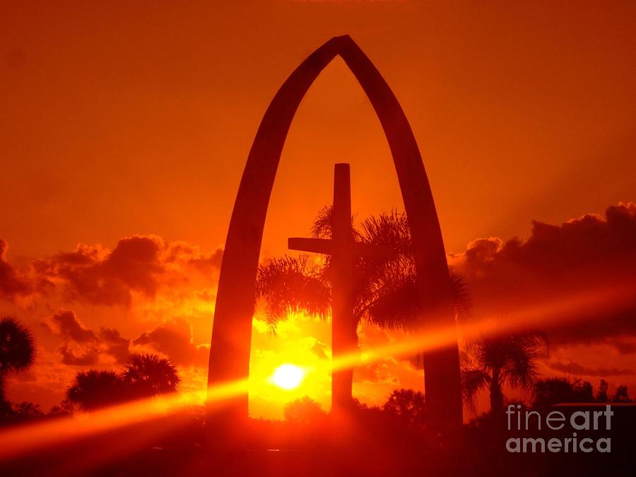 Inspirational Photograph - Orange Sky On The Cross #1 by Bob Sample