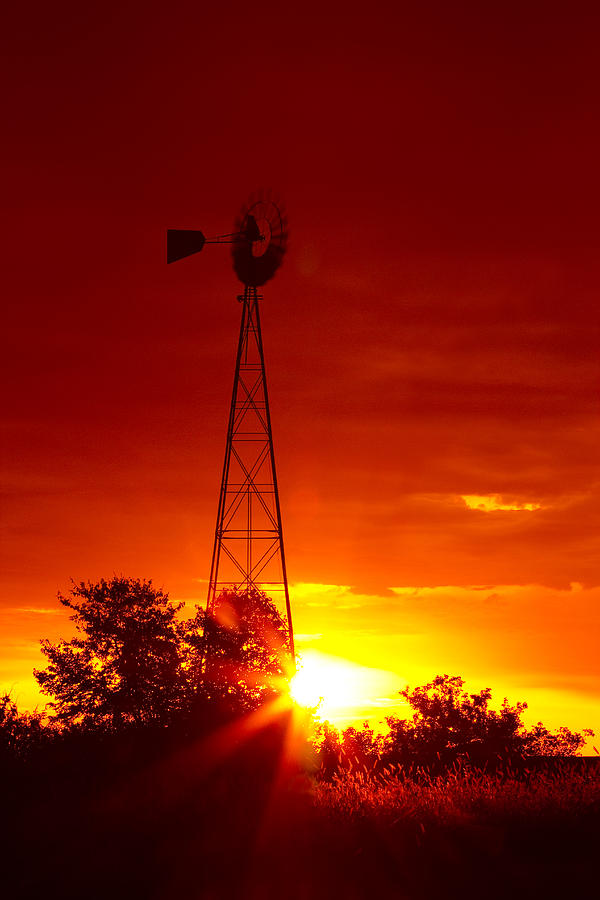 Sunset Photograph - Sunrise Windmill 1 A by John Brueske