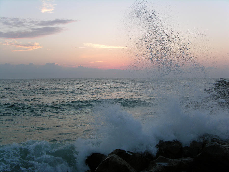 Sunrise with crashing waves Photograph by Julianne Felton