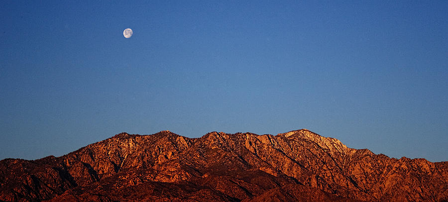 Sunrise with Moon Setting on San Jacinto Mountains Photograph by Roger Passman