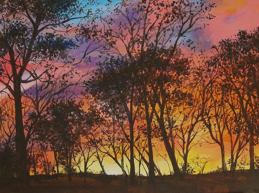 Sunset Ablaze Through The Trees Painting by Walt Maes