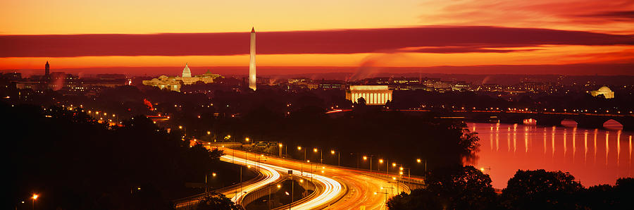 Washington Monument Photograph - Sunset, Aerial, Washington Dc, District by Panoramic Images