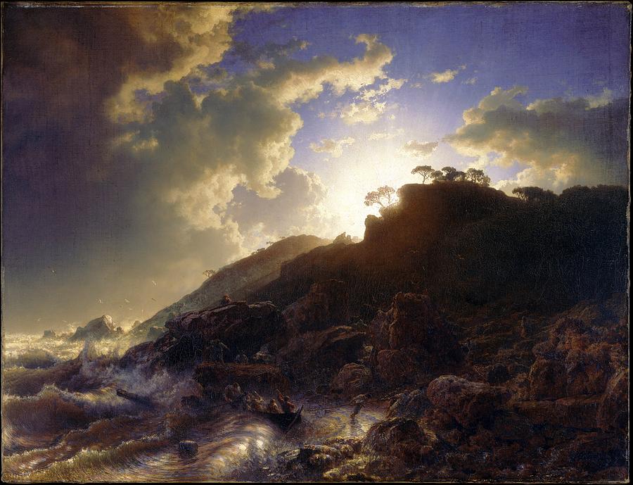 Andreas Achenbach Painting - Sunset after a Storm on the Coast of Sicily by Celestial Images