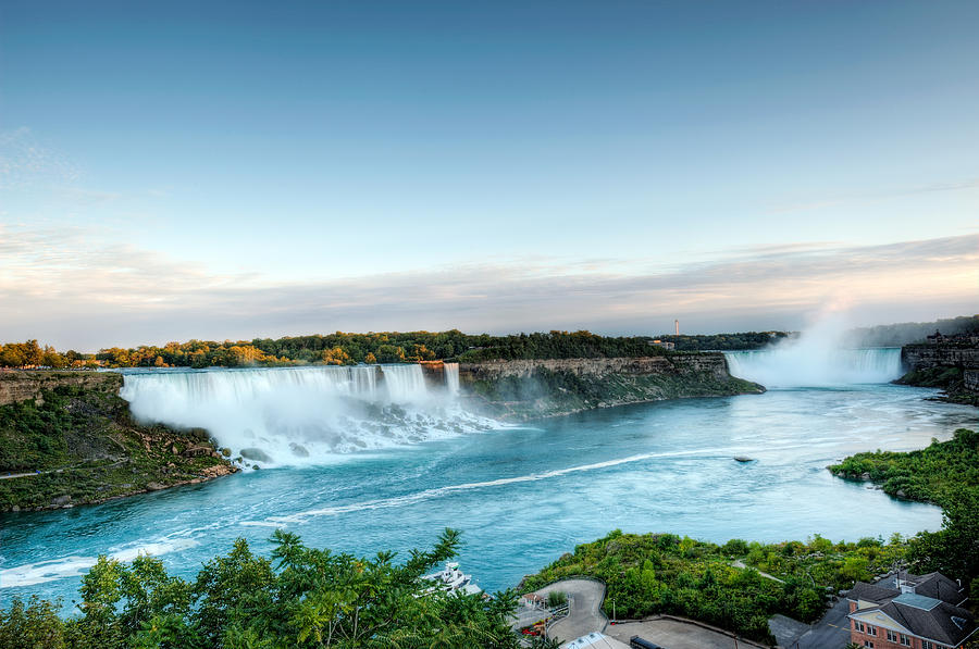 Sunset American and Canadian Falls at Niagara  Photograph by Marek Poplawski