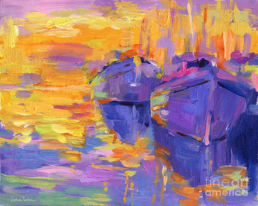 Boat Painting - Sunset and boats by Svetlana Novikova