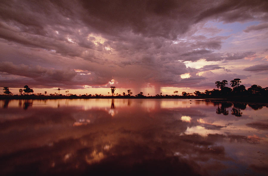 Sunset And Clouds Over Waterhole Photograph by Gerry Ellis