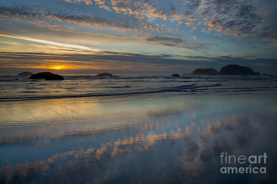 Sunset And Reflection On Wet Sand Beach Photograph by John Shaw