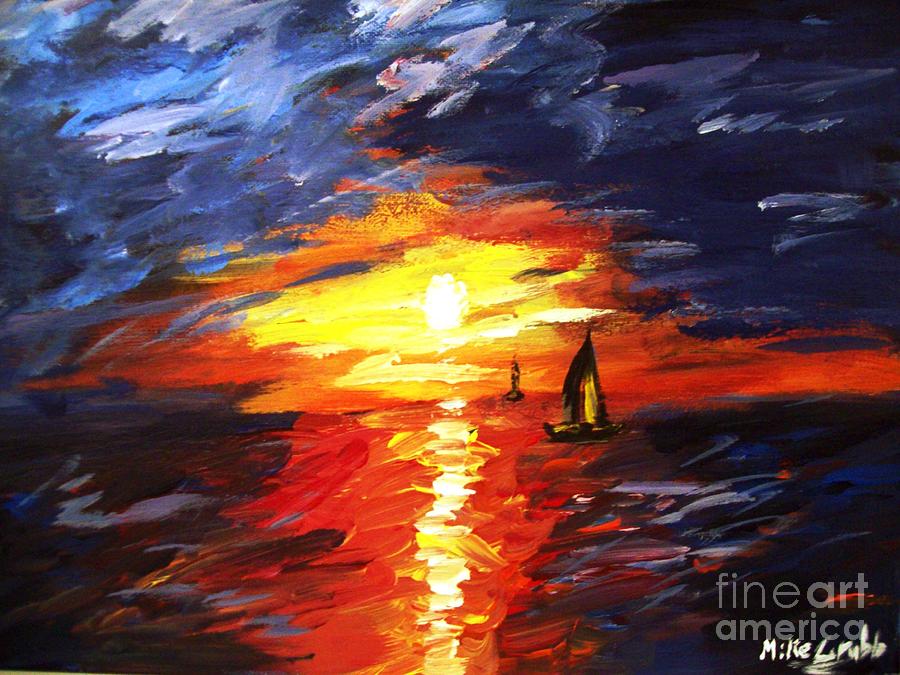 Sunset And Sails Painting
