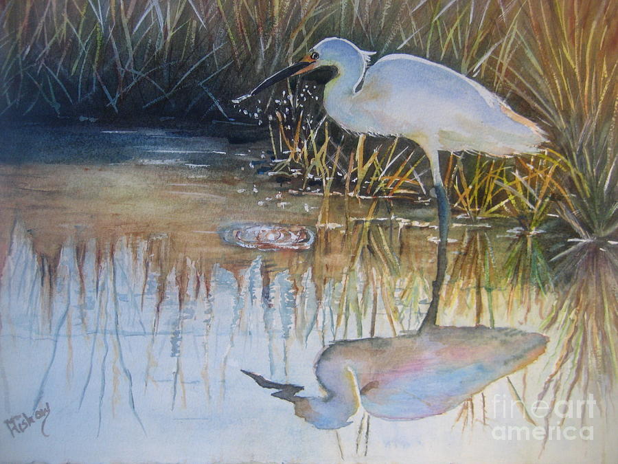 Sunset and Snowy Egret Painting by Patricia Pushaw