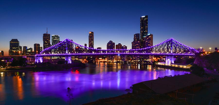 Sunset at Brisbane City View and Story Bridge, Queensland/ Australia Photograph by Pailin S. Kulvong
