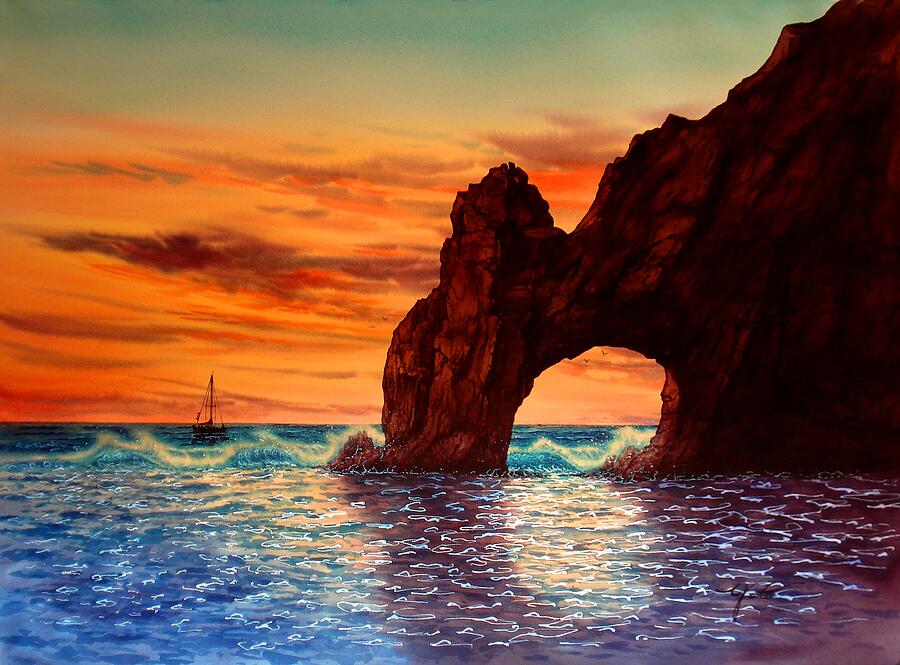 Sunset At Cabo San Lucas Painting by John YATO