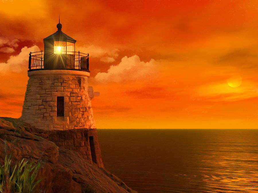 Lighthouse Photograph - Sunset at Castle Hill by Lourry Legarde