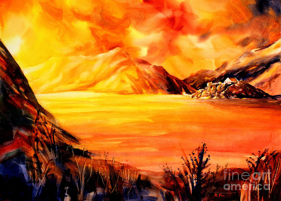 Sunset at Grimsel Pass in the Swiss Alps Painting by Ryan Fox
