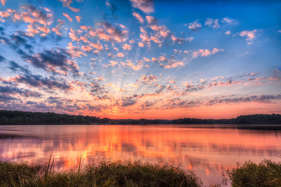 Sunset at Hueston Woods Lake Photograph by Keith Allen