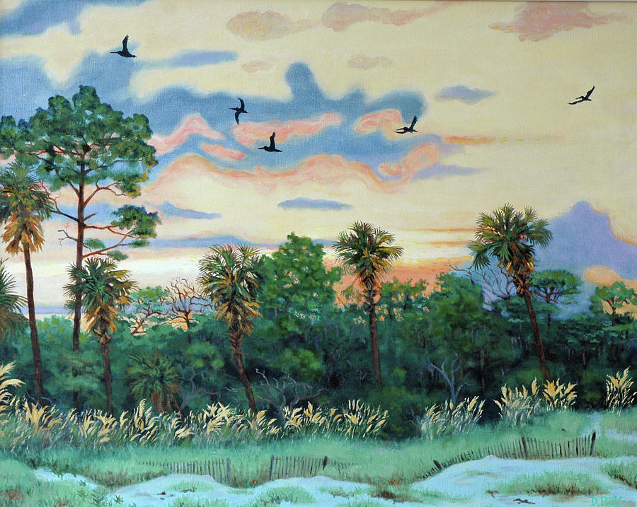 Sunset at Hunting Island Painting by Dwain Ray