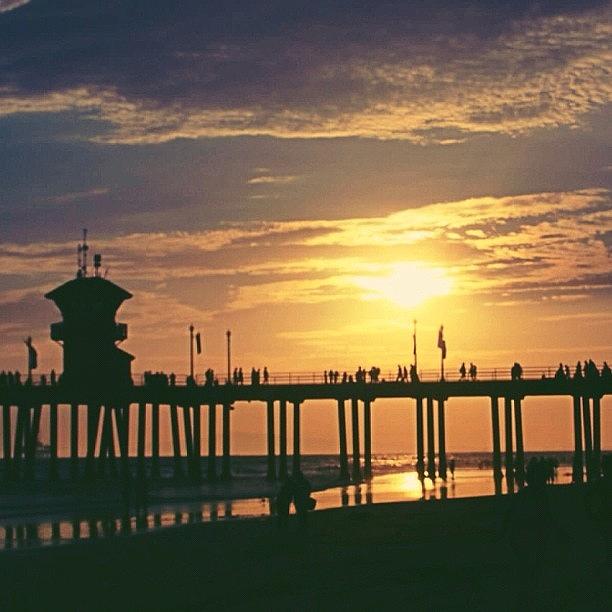 Sunset Photograph - Sunset At Huntington Beach Pier by Karen Winokan