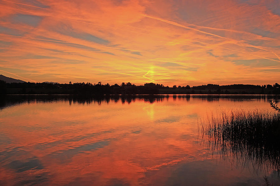 Sunset At Lake Side, Bavaria, Germany Photograph by Hiroshi Higuchi