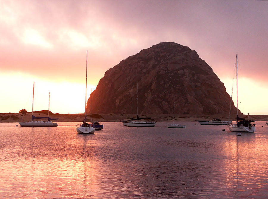 Sunset at Morro Rock Photograph by Art Block Collections