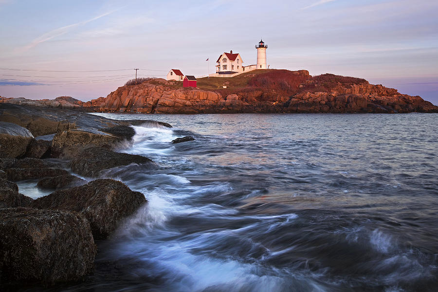 Sunset At Nubble Light Photograph by Eric Gendron