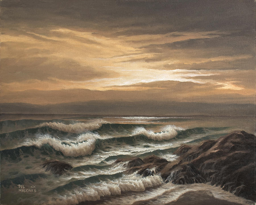 Ocean Sunset Painting - Sunset at Pacific Grove by Del Malonee