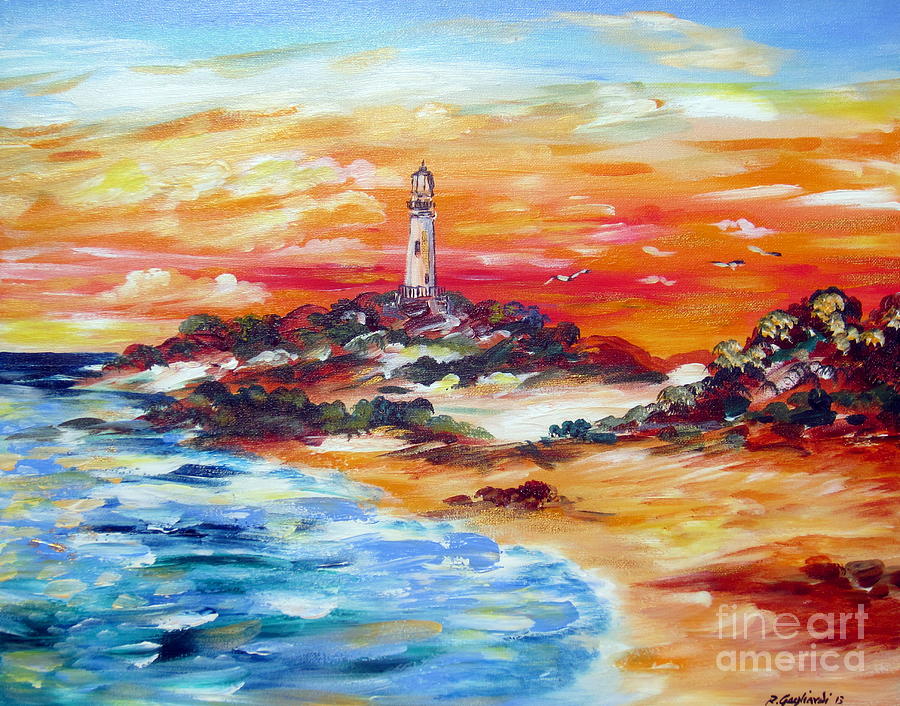 Sunset at Rottnest  Island Lighthouse Painting by Roberto Gagliardi