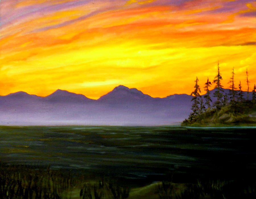 Sunset at Scarlet Point Lighthouse Painting by Ida Eriksen