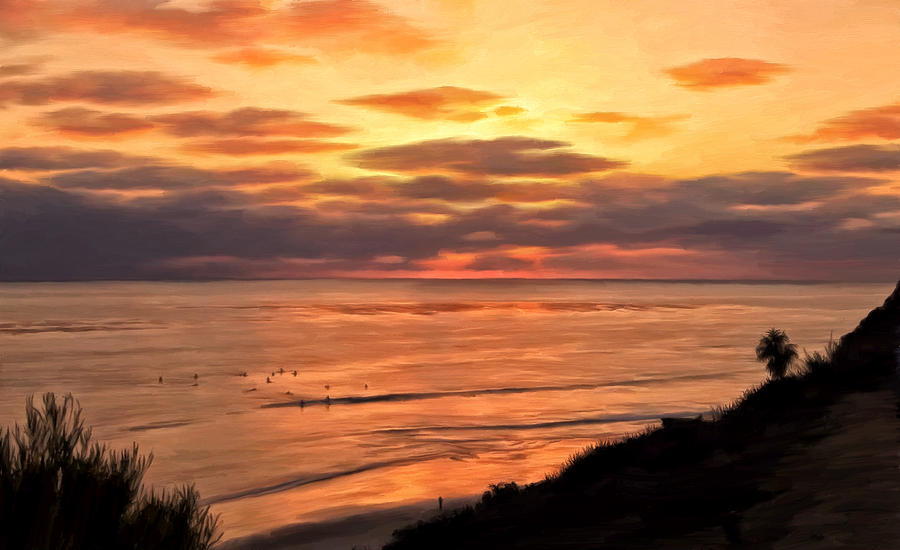 Sunset at Swamis Encinitas Painting by Michael Pickett