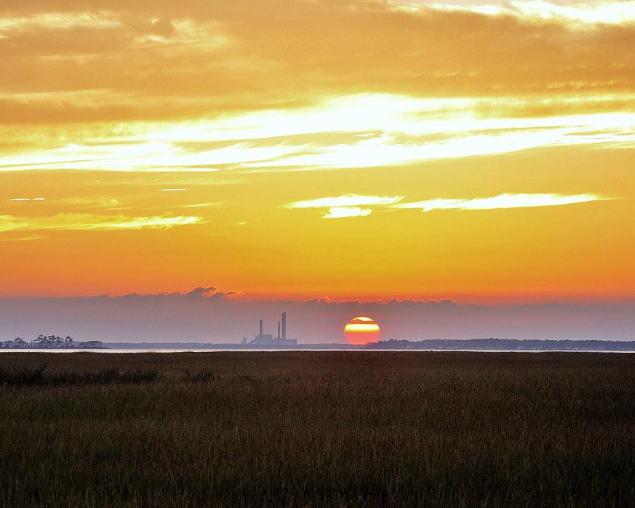 Nature Photograph - Sunset at the Indian River Power Plant by Kim Bemis