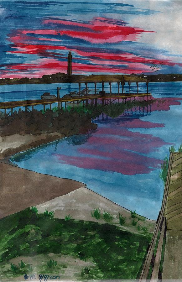 Sunset Painting - Sunset at the Lake Clay Boat Ramp by Beverly Marshall