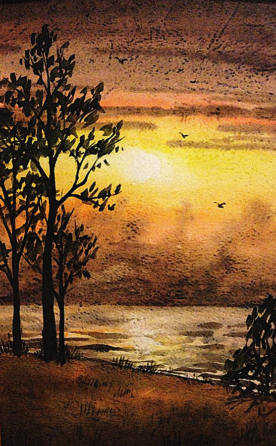 Sunset Painting - Sunset At The Lake by Irina Sztukowski