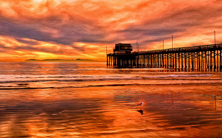 Sunset at the Newport Beach Pier Painting by Michael Pickett