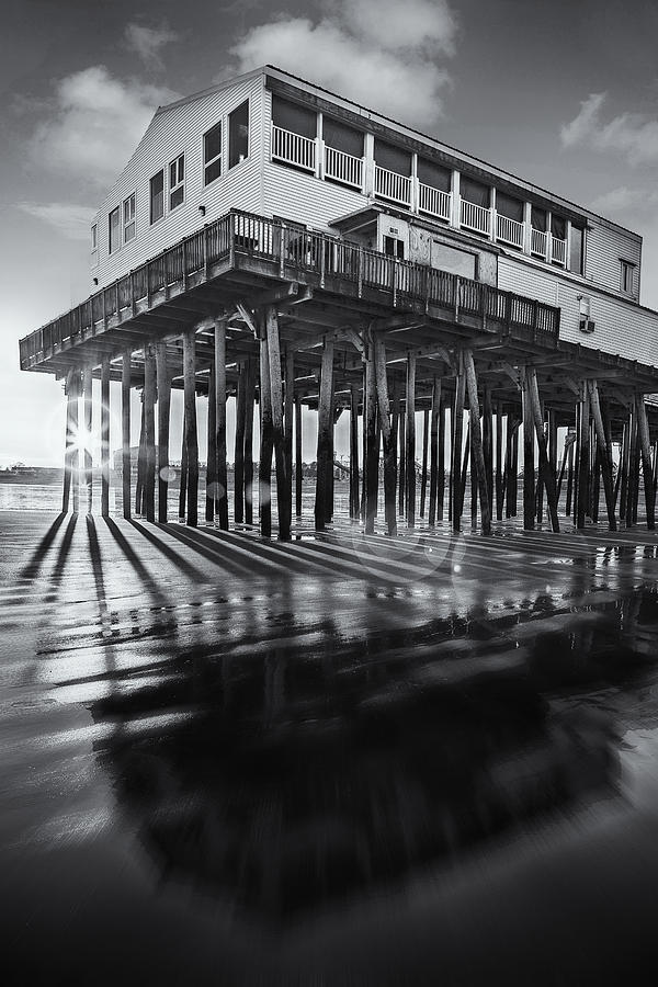 Sunset At The Pier BW Photograph by Susan Candelario
