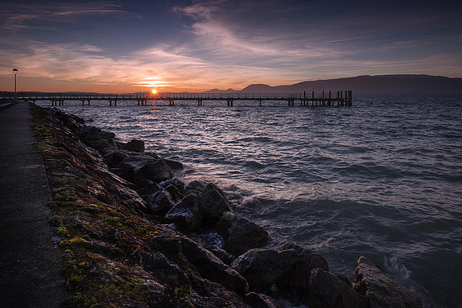 Sunset at the pier Photograph by Dominique Dubied