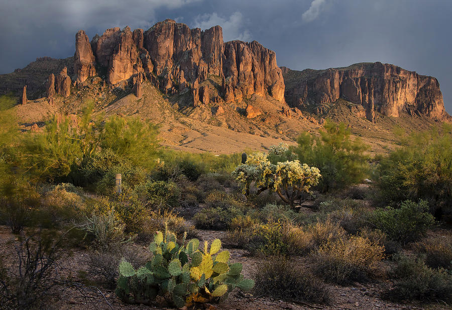 Sunset at the Superstition Mountains Photograph by Dave Dilli